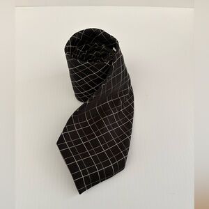 Calvin Klein Black Extra Long Tie with White Windowpane Grid